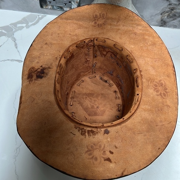 Vintage Leather Hand Tooled Hand Made Leather Western Gaucho Hat Sz 7 1/2